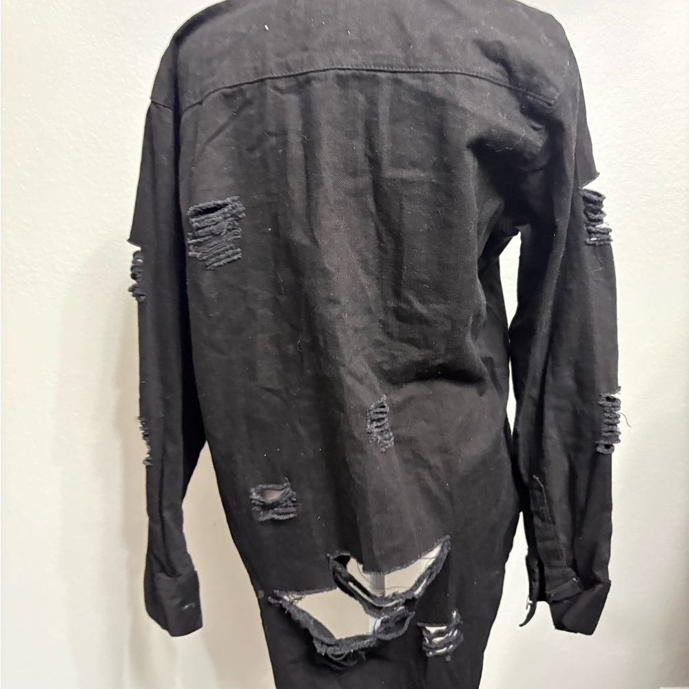 đź–¤Thrill Black Distressed Jean Jacketđź–¤ - Picture 5 of 5